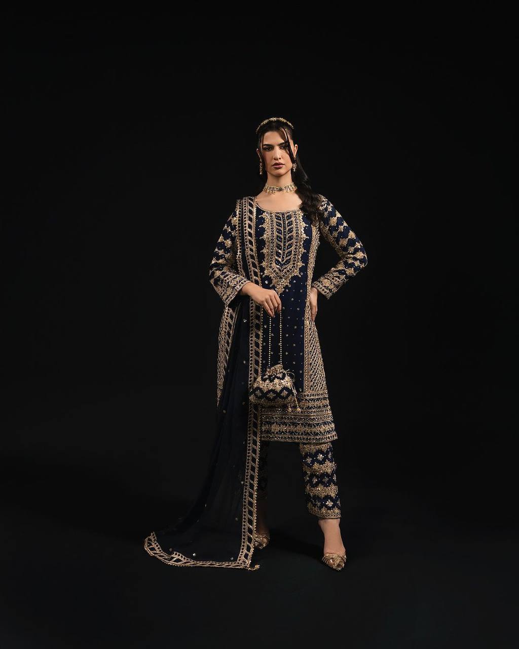 Blue Elegant Thread & Sequin Embroidered Georgette Suit Set