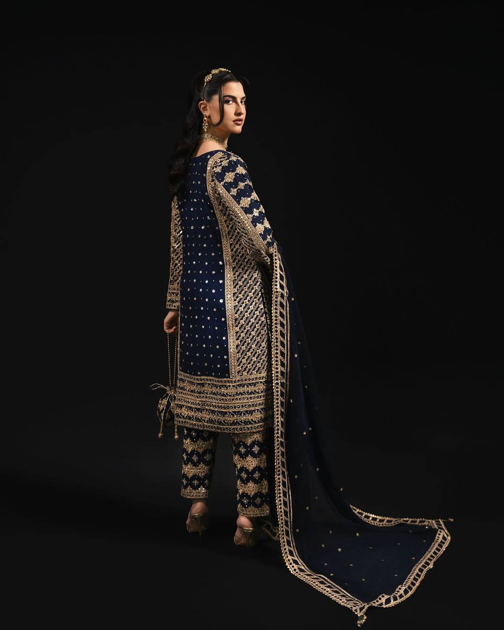 Blue Elegant Thread & Sequin Embroidered Georgette Suit Set