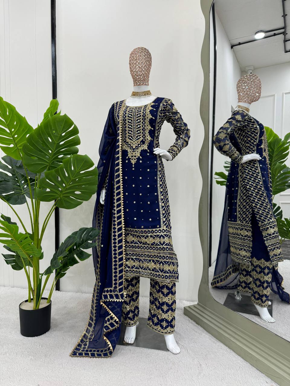 Blue Elegant Thread & Sequin Embroidered Georgette Suit Set