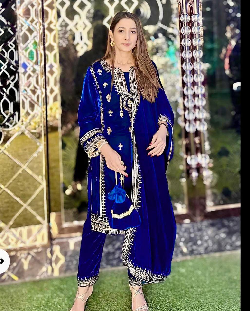 Blue Elegant Velvet Ensemble – Luxe Thread & Sequin Work