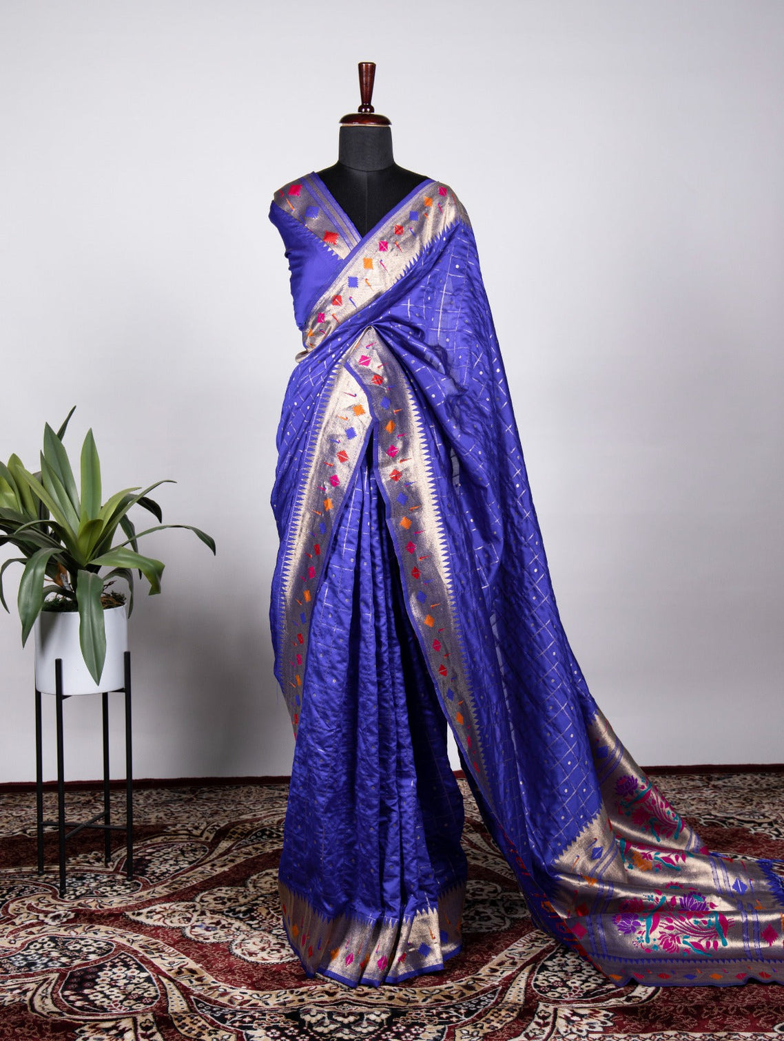 Blue Embrace Elegance with a Handwoven Paithani Saree in Jacquard Silk