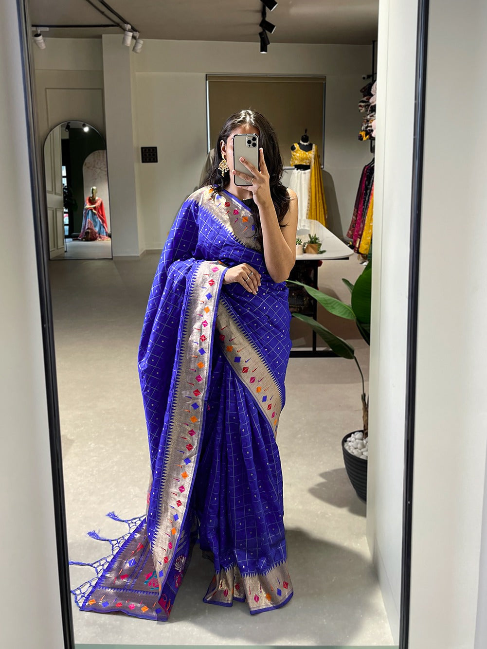 Blue Embrace Elegance with a Handwoven Paithani Saree in Jacquard Silk