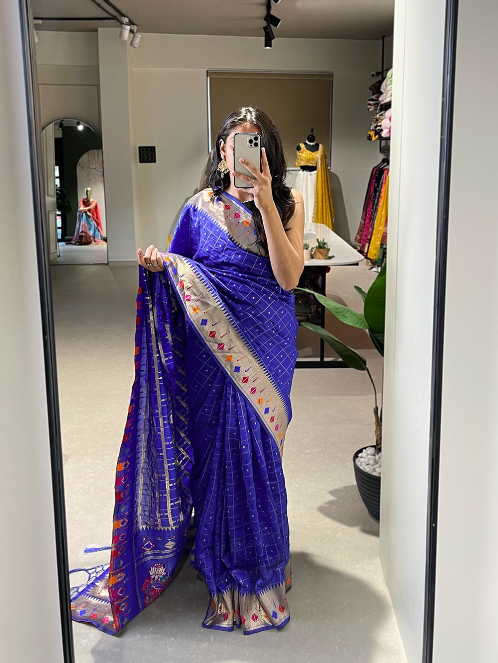 Blue Embrace Elegance with a Handwoven Paithani Saree in Jacquard Silk
