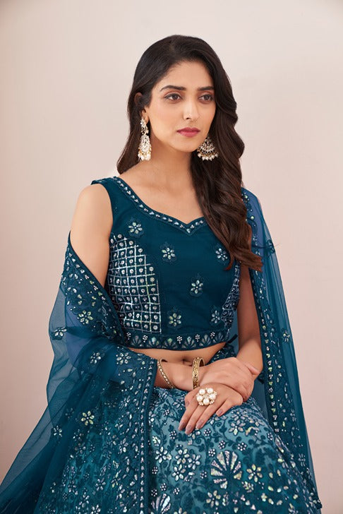 Captivating Blue Embroidered Lehenga Choli Set - Perfect for Parties