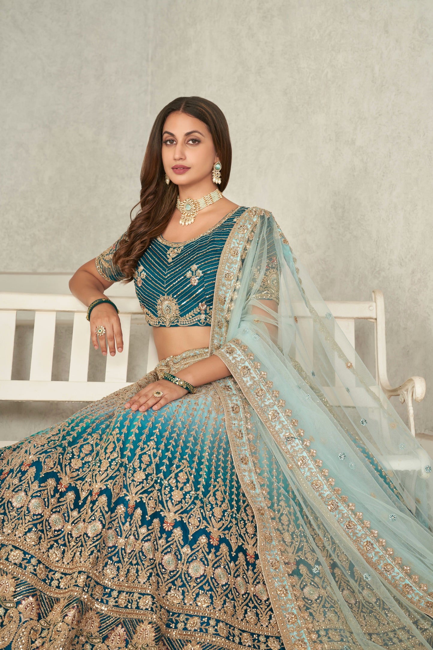 Captivating Blue Embroidered Lehenga Choli Set - Perfect for Brides