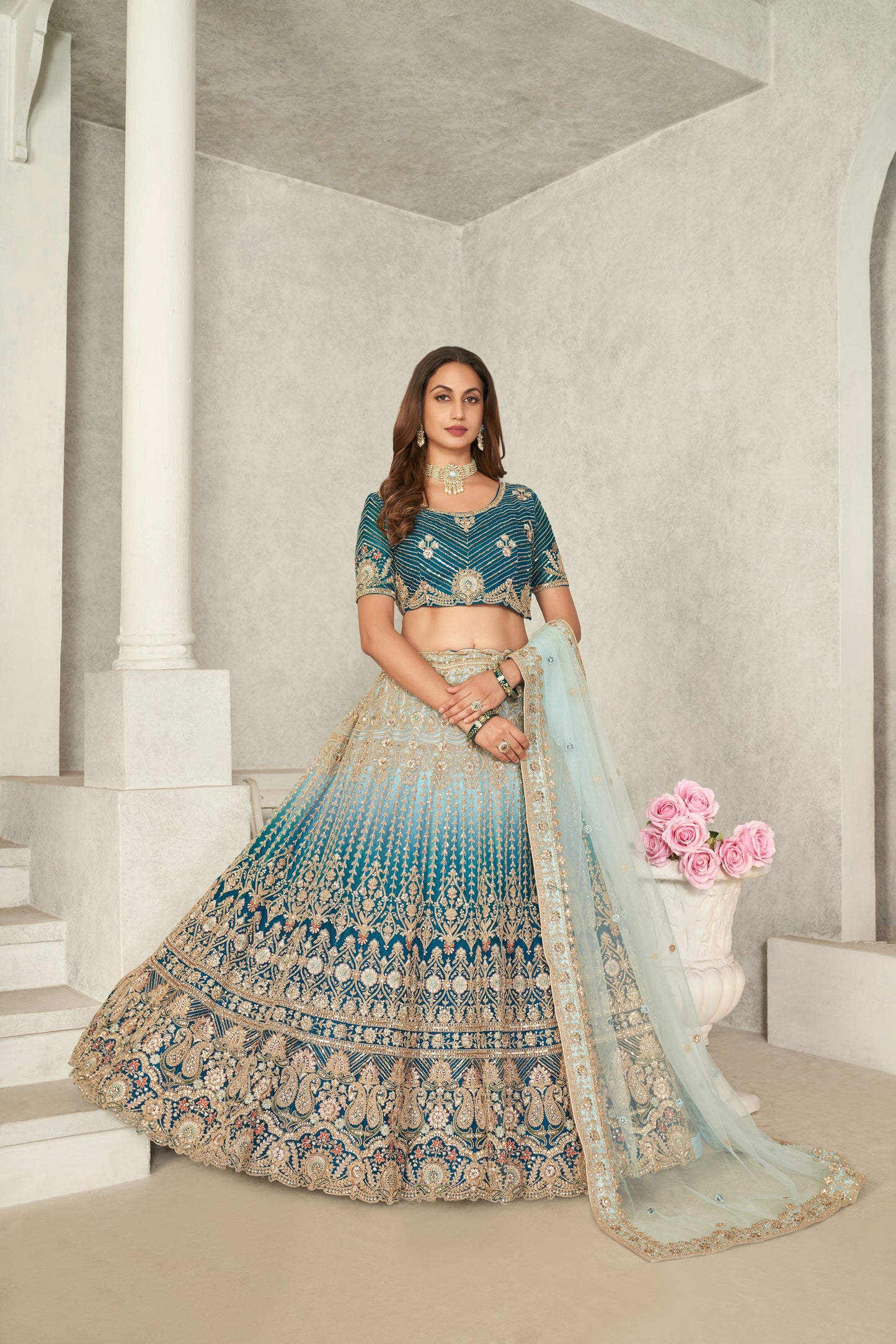 Captivating Blue Embroidered Lehenga Choli Set - Perfect for Brides