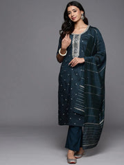 Mameraa Blue Embroidered Straight Suit With Dupatta - Mameraa