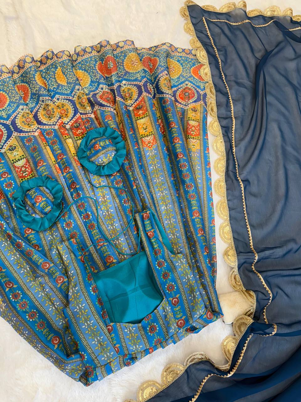 Blue Exclusive Jimmy Organza Silk Anarkali Gown with Dupatta
