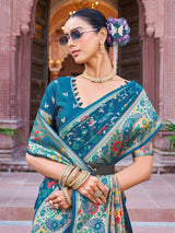 Blue Exquisite Banarasi Jacquard Art Silk Saree with Matching Border Blouse – Perfect for Weddings