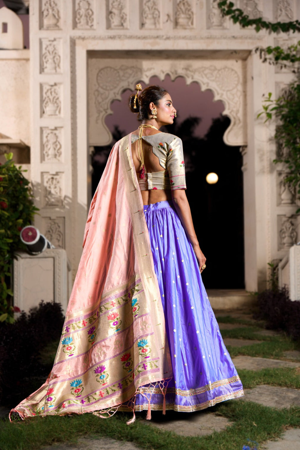Blue Exquisite Jacquard Silk Paithani Lehenga with Zari Weaving Work & Matching Batwa
