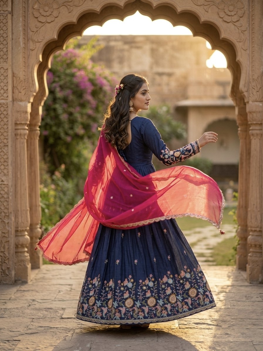 Blue Fendi Sequins Silk Gown