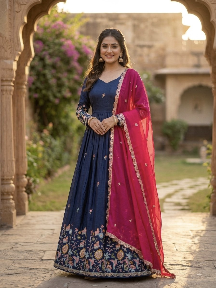Blue Fendi Sequins Silk Gown