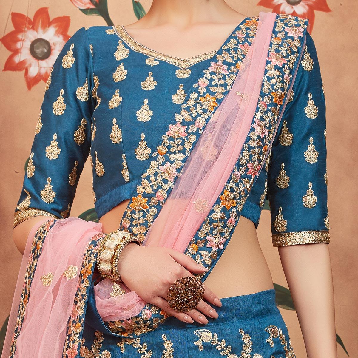 Blue Festive Wear Dori Thread Sequins Work Art Silk Lehenga Choli