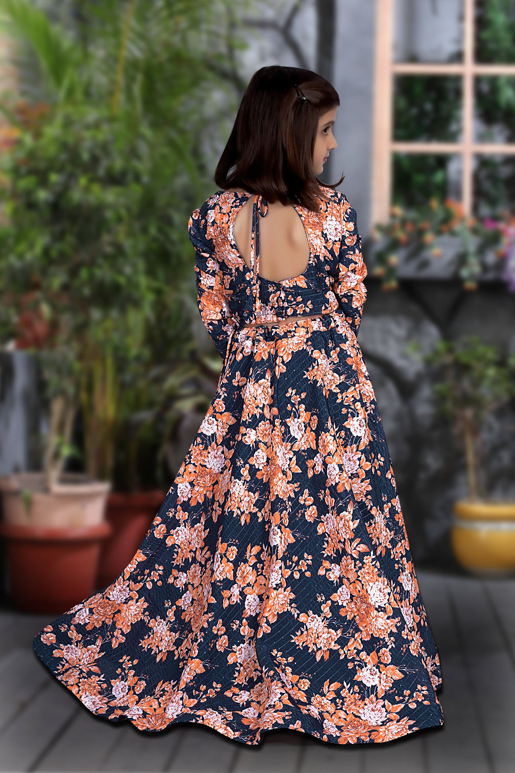 Blue Floral Printed Designer Kids Lehenga Choli Set