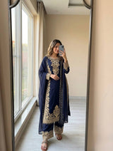 Blue Georgette Embroidered Kurta Palazzo Set