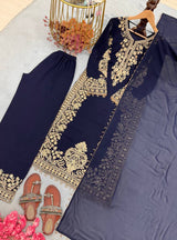Blue Georgette Embroidered Kurta Palazzo Set