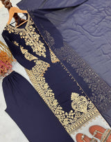 Blue Georgette Embroidered Kurta Palazzo Set