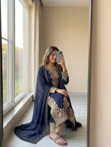 Blue Georgette Embroidered Kurta Palazzo Set