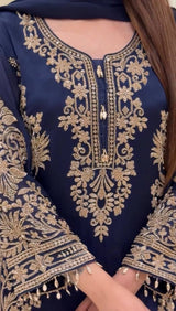 Blue Georgette Embroidered Kurta Palazzo Set