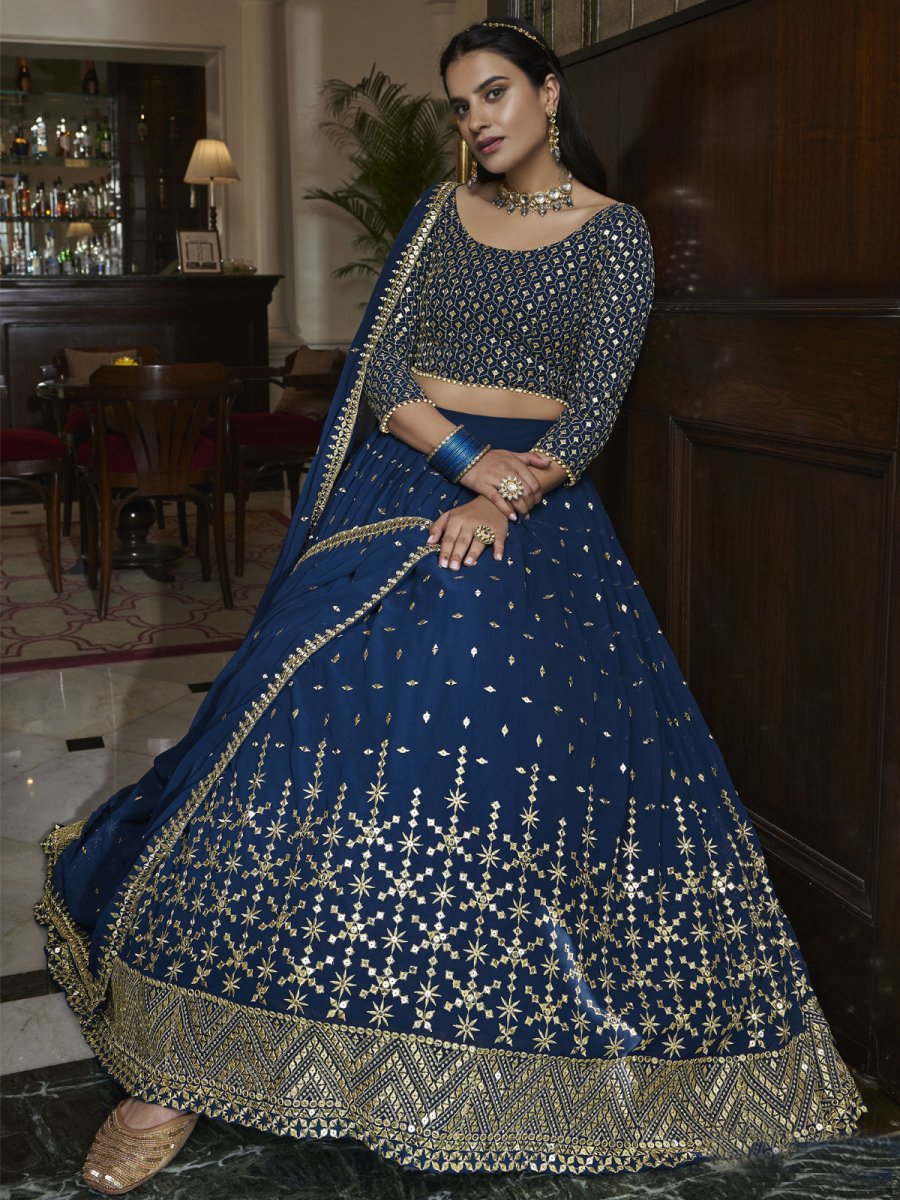 Blue Georgette Embroidered Lehenga Choli