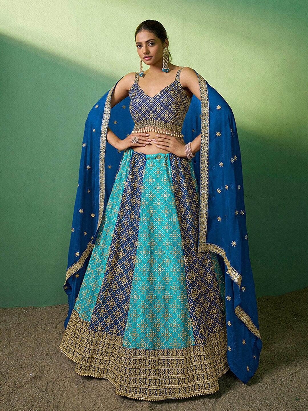 Blue Georgette Sequined Kalidar Lehenga choli