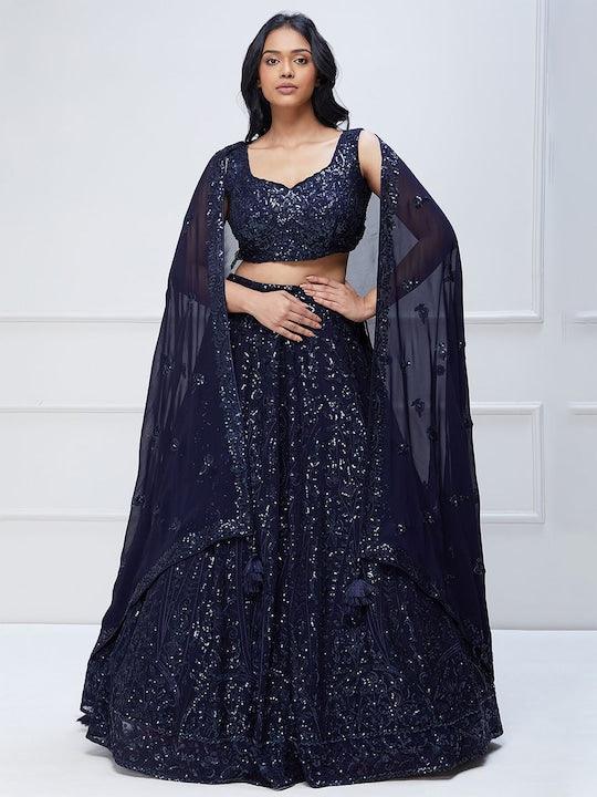 blue Georgette Sequinned Flared lehenga choli