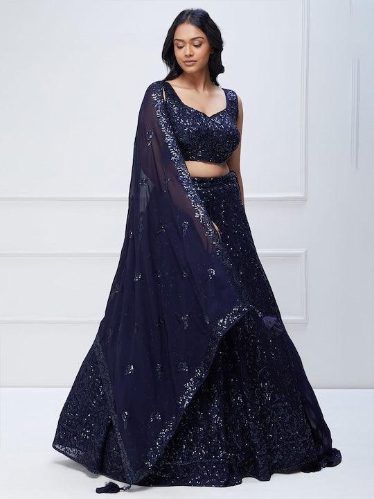 blue Georgette Sequinned Flared lehenga choli