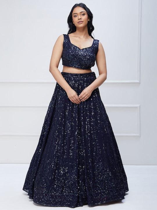 blue Georgette Sequinned Flared lehenga choli