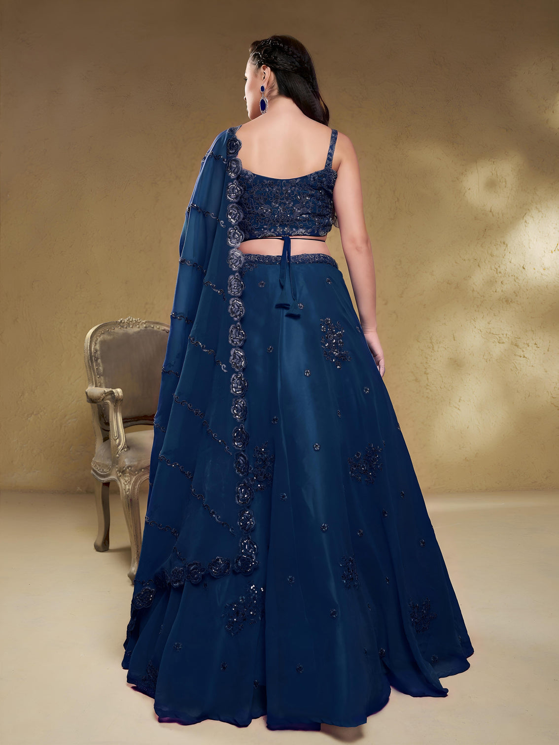 Georgette Zari, Sequin & Dori Embroidered Semi-Stitched Lehenga Choli