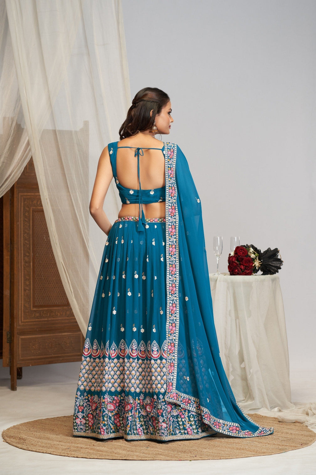 Blue Georgette Zari & Sequin Lehenga Set