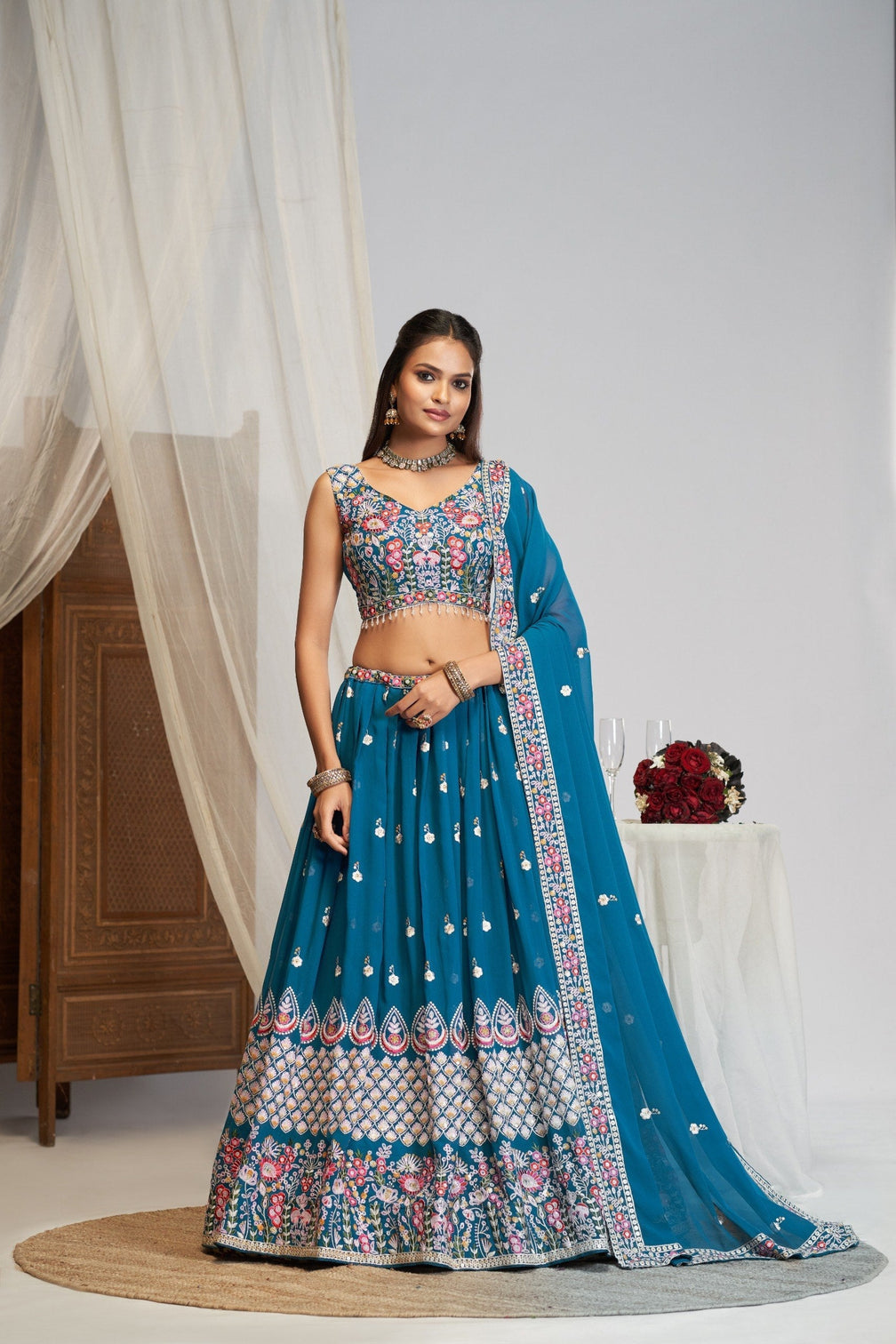 Blue Georgette Zari & Sequin Lehenga Set