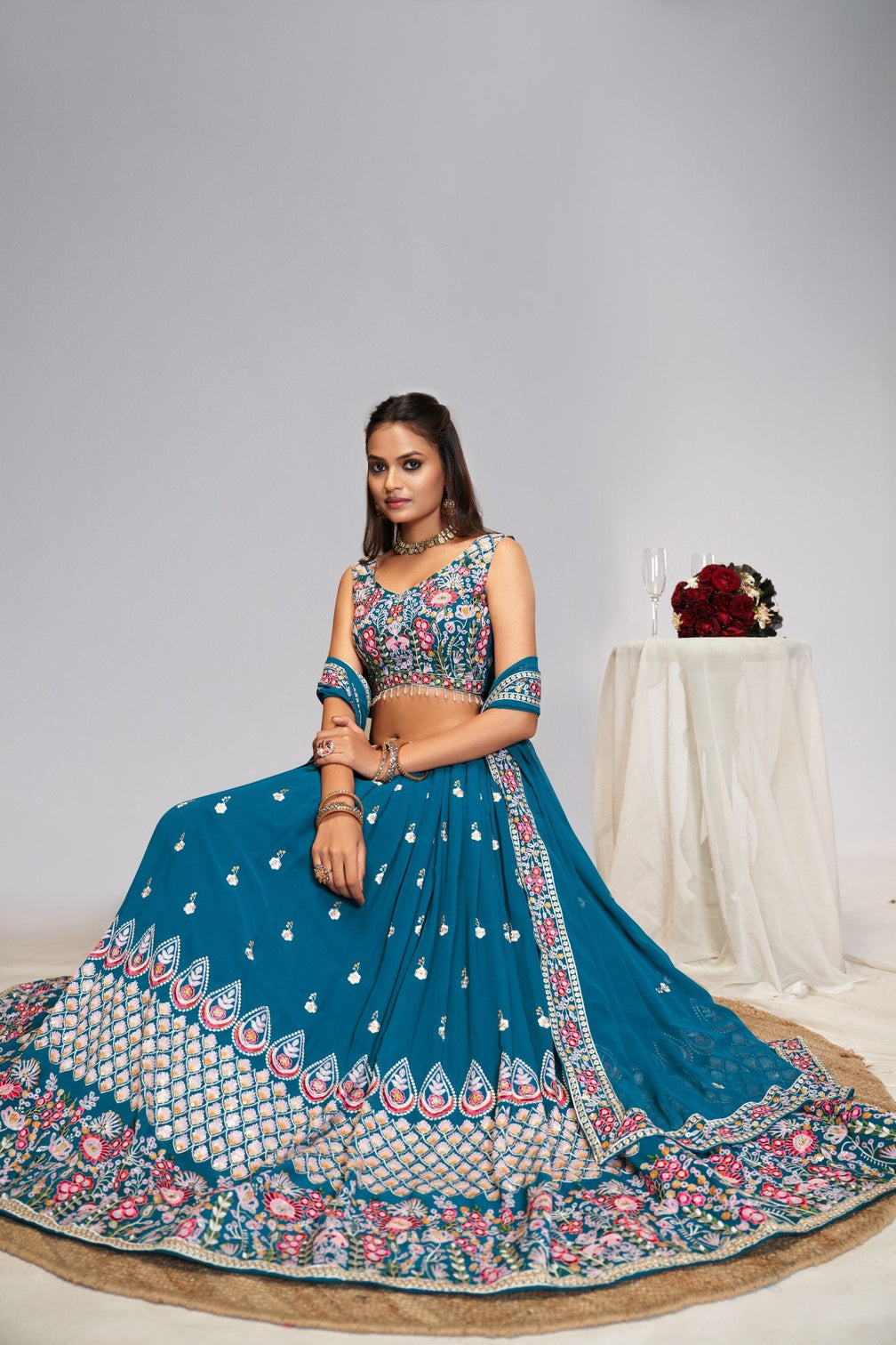 Blue Georgette Zari & Sequin Lehenga Set