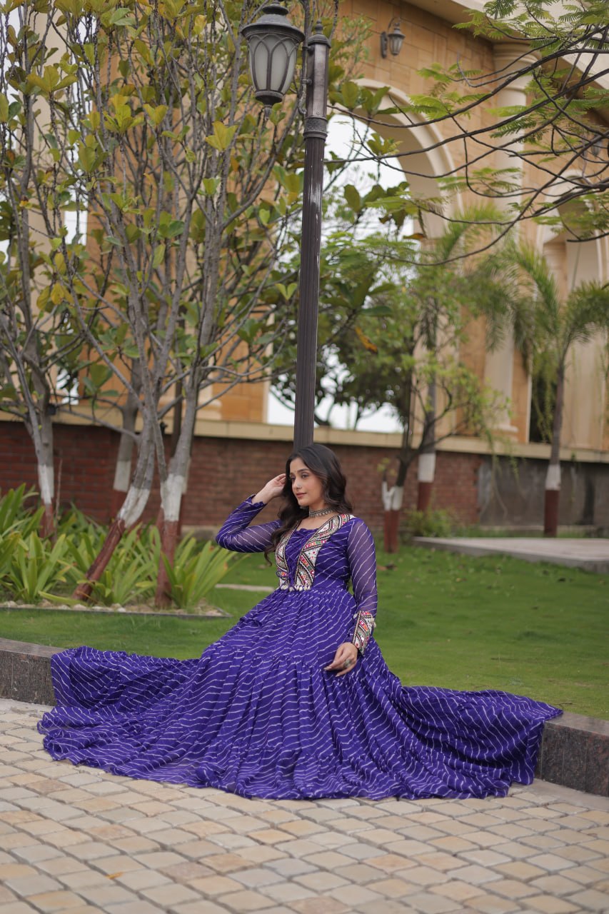 Blue Laheriya Print Patchwork Gown