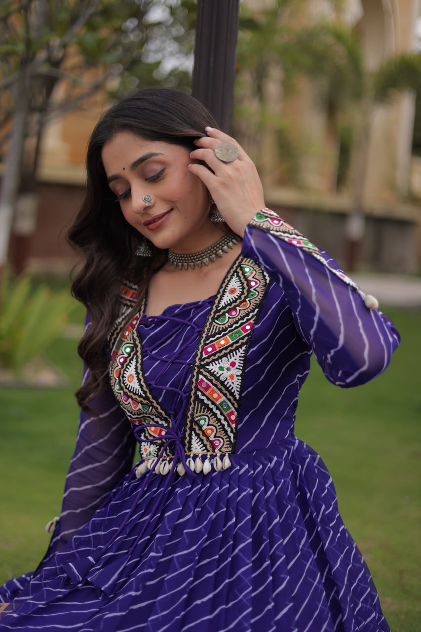 Blue Laheriya Print Patchwork Gown