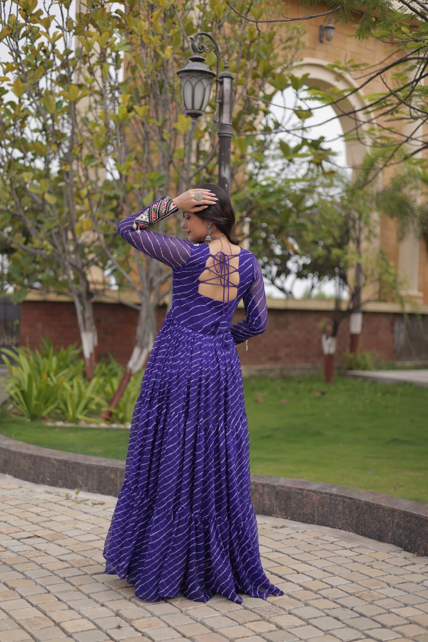 Blue Laheriya Print Patchwork Gown