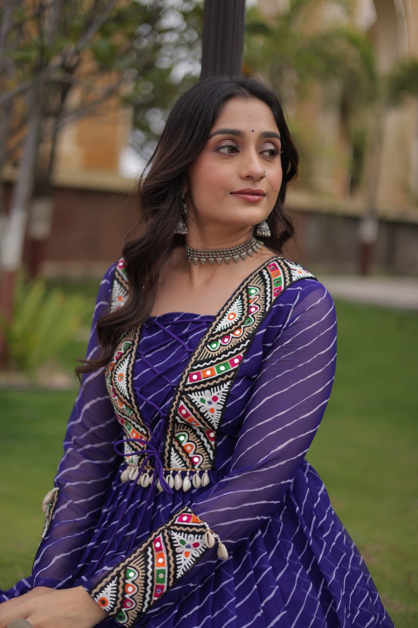 Blue Laheriya Print Patchwork Gown