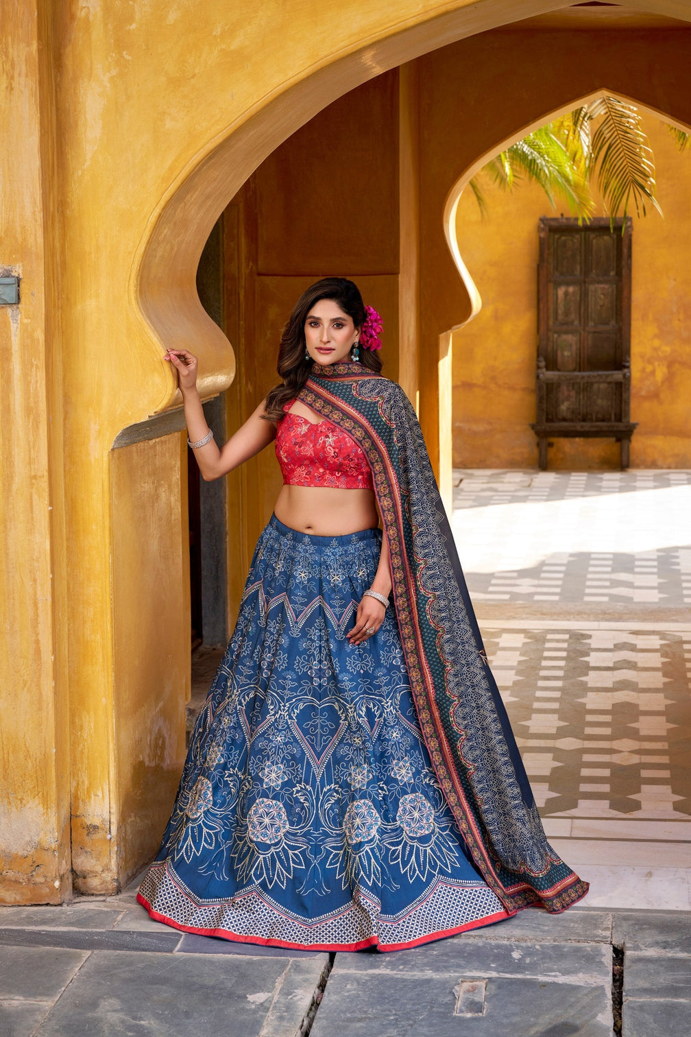Blue Lehenga Choli with Gotta Patti Lace