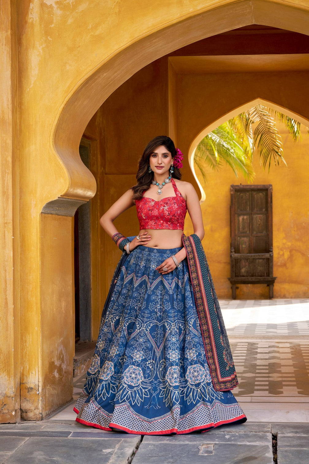 Blue Lehenga Choli with Gotta Patti Lace