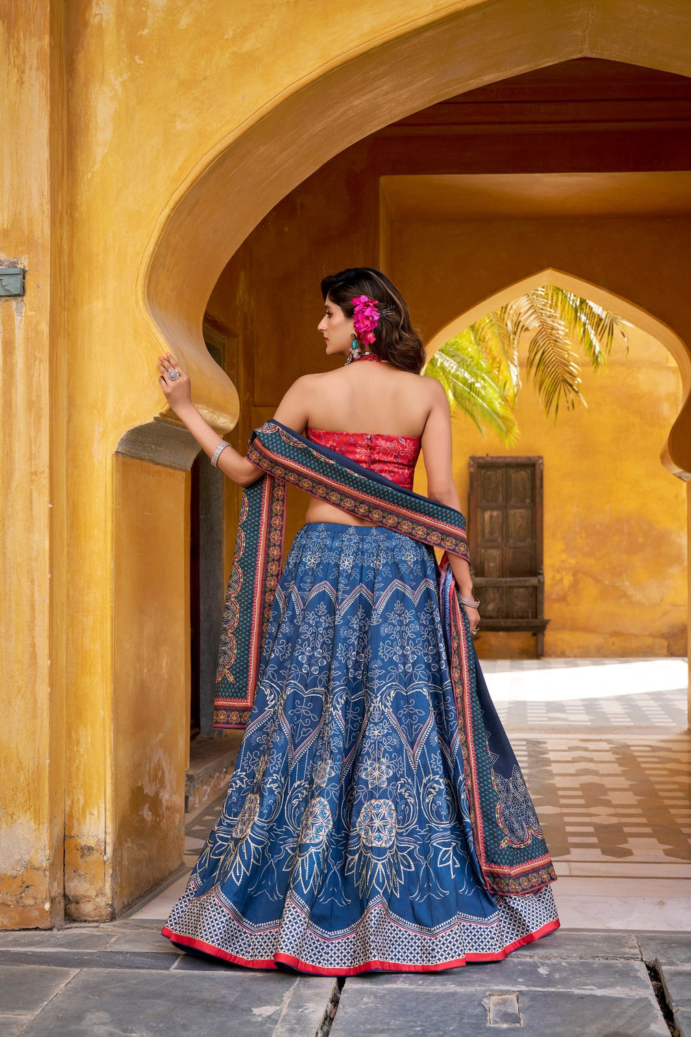 Blue Lehenga Choli with Gotta Patti Lace