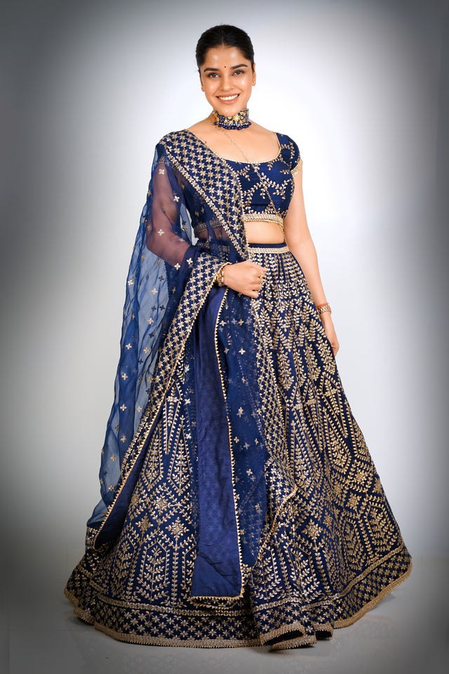 Blue Malai Satin Silk Lehenga Set with Chapat Jari & Dori Embroidery – Semi-Stitched with Dupatta