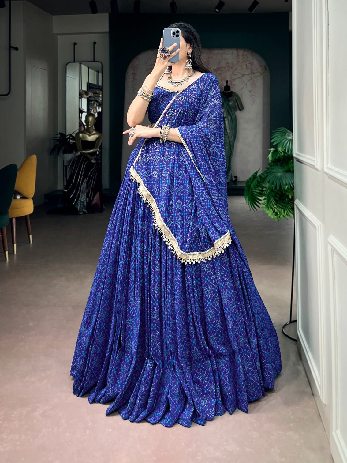 Blue Mirror Lace Lehenga Set