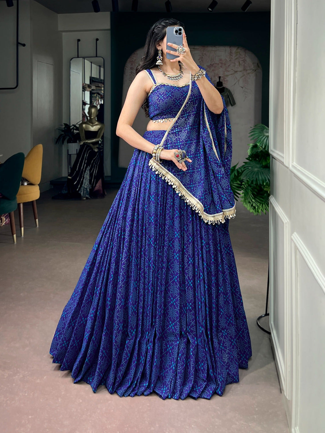 Blue Mirror Lace Lehenga Set