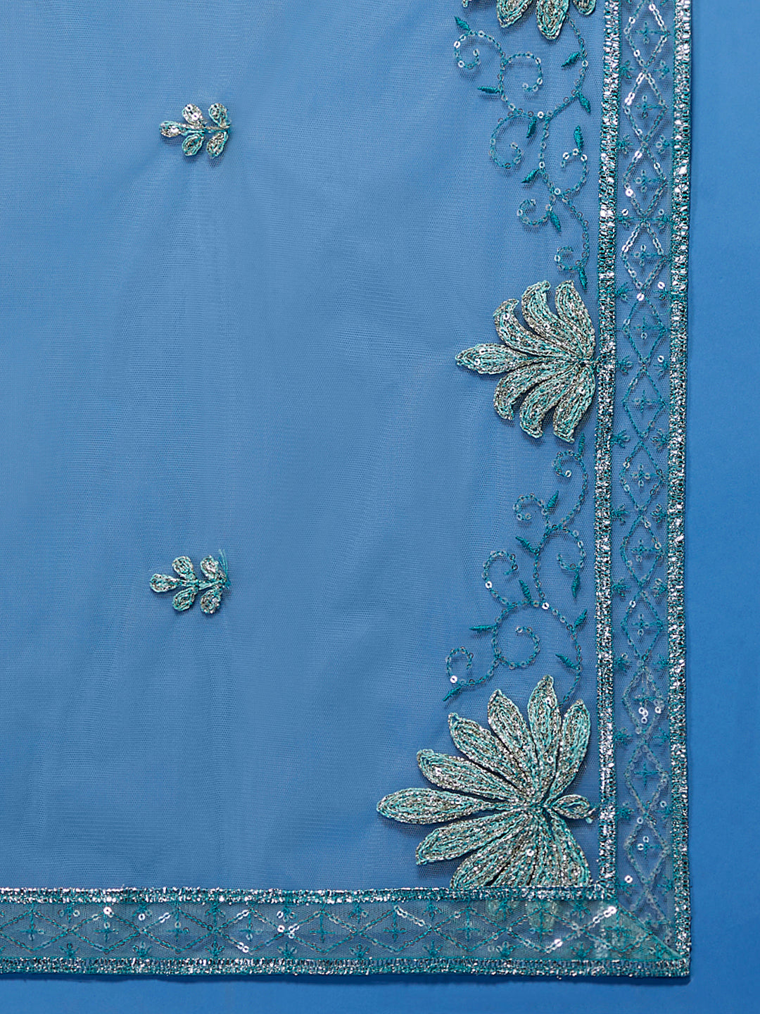 Blue Net Gotapatti Work Semi-Stitched Lehenga & Blouse with Dupatta