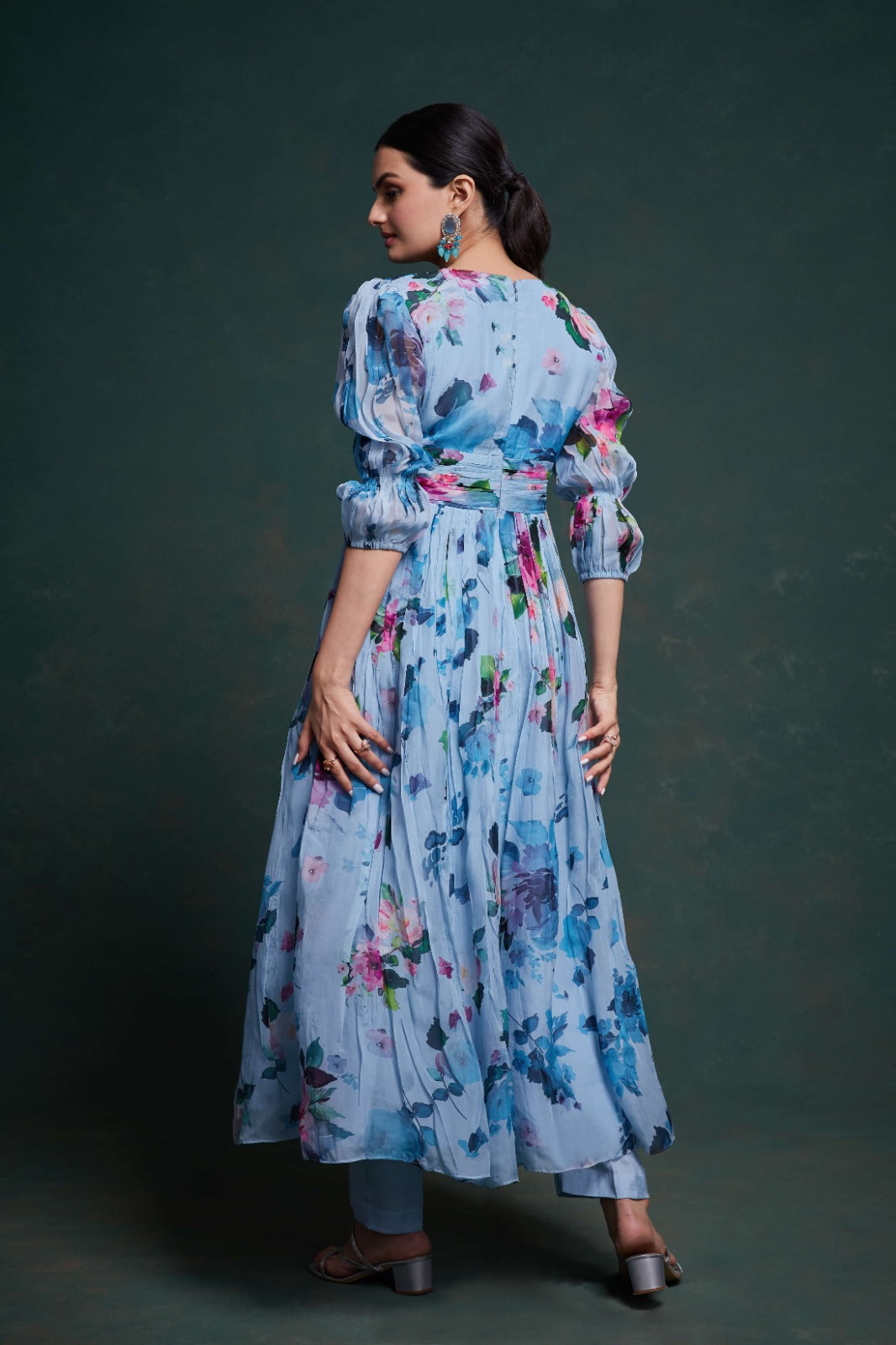 Blue Organza Dress with Stylish Prints – Ready to Wear