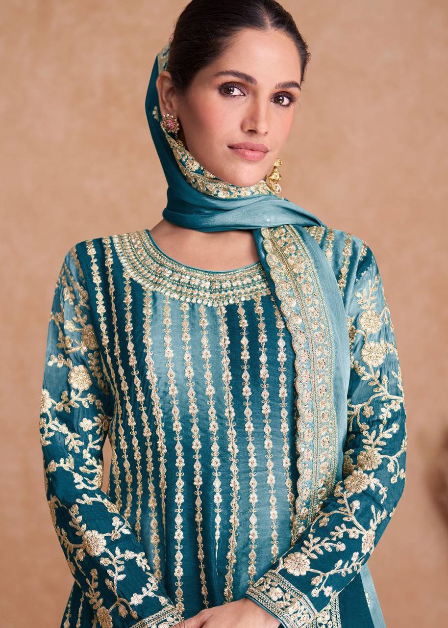 Blue Pakistani Outfit Wear Sharara Dress For Women Wedding Gharara Salwar Kameez With Embroidered Dupatta Bridesmaid's Wear Sharara Suit's