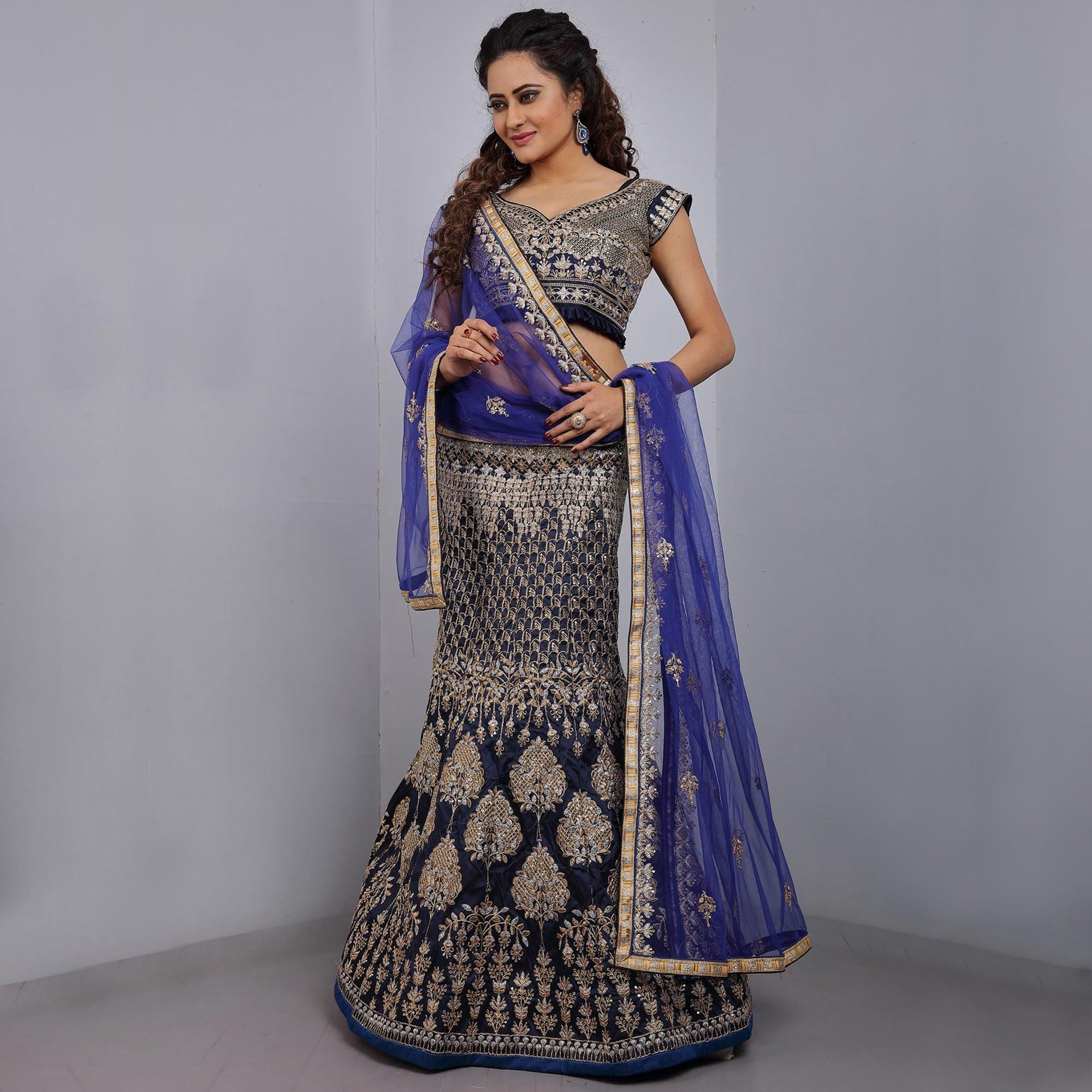 Blue Party Wear Sequins Embroidered Tapetta Lehenga Choli