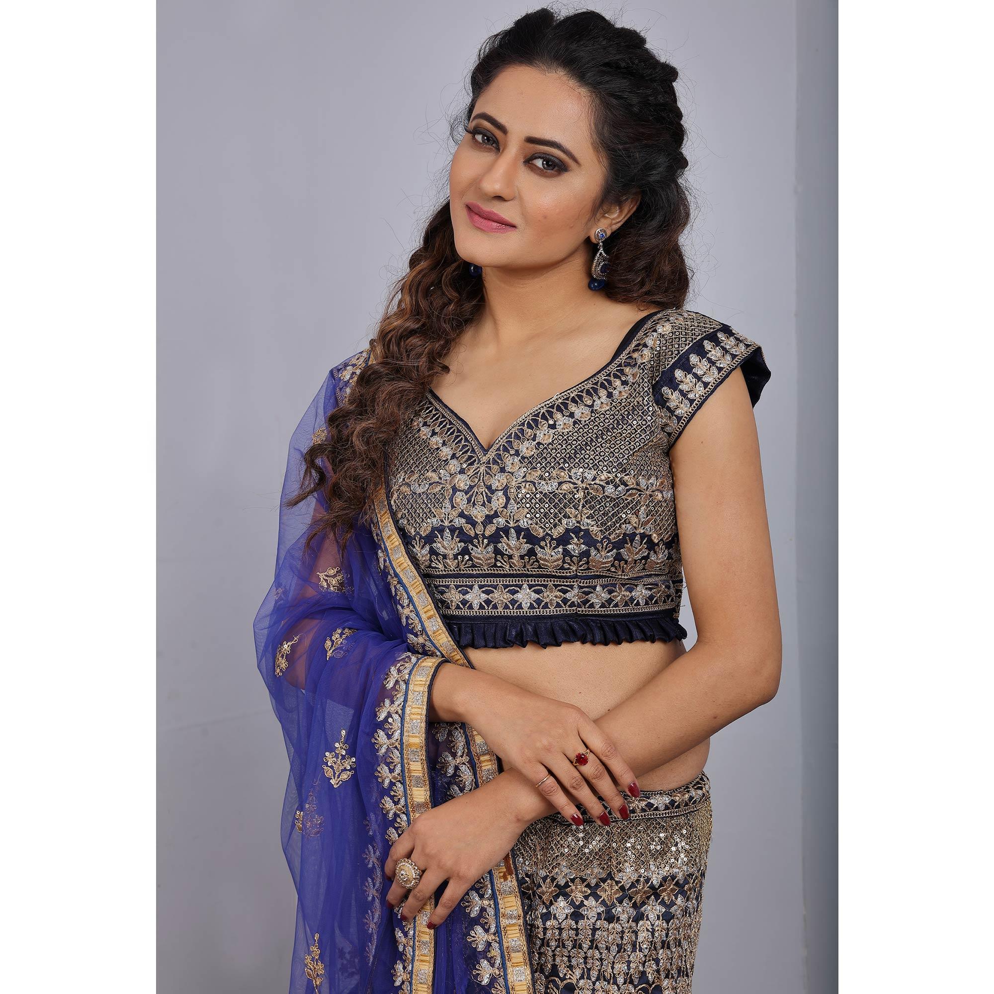 Blue Party Wear Sequins Embroidered Tapetta Lehenga Choli