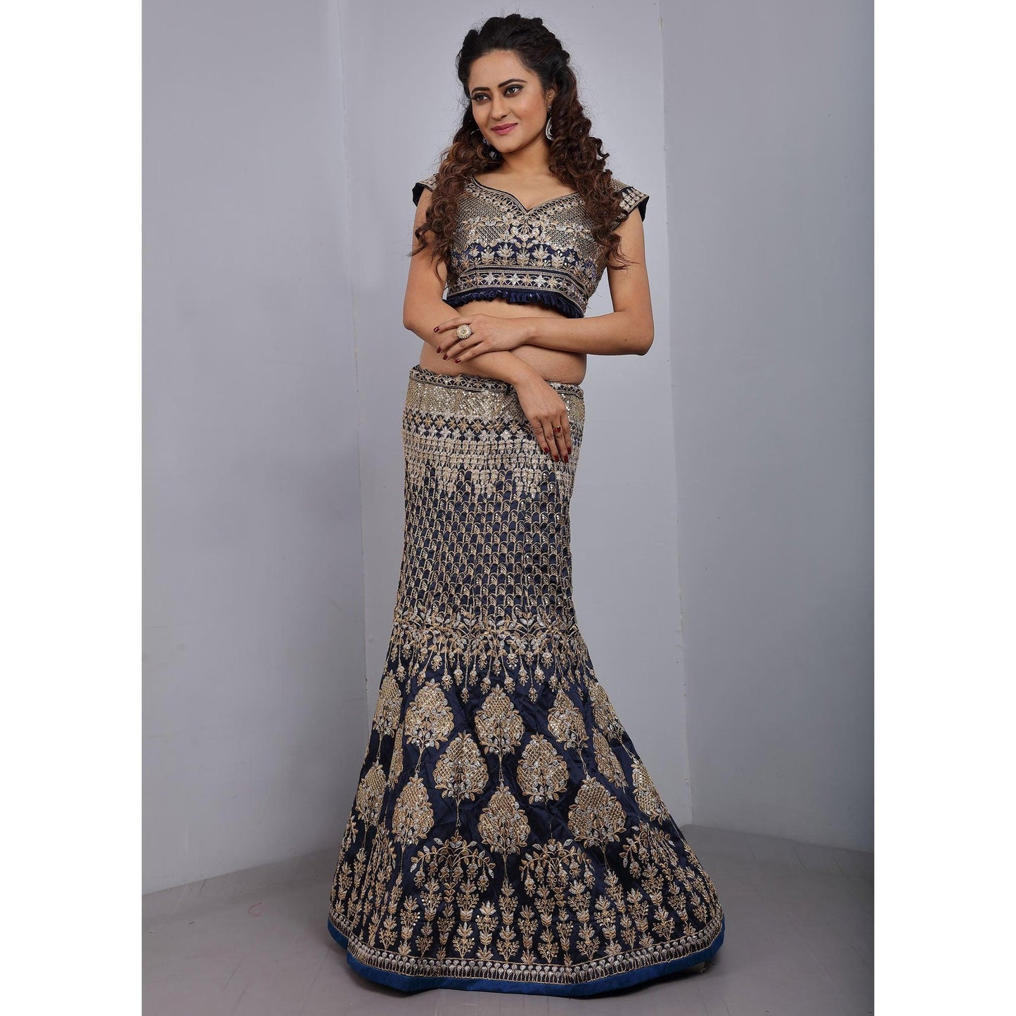 Blue Party Wear Sequins Embroidered Tapetta Lehenga Choli