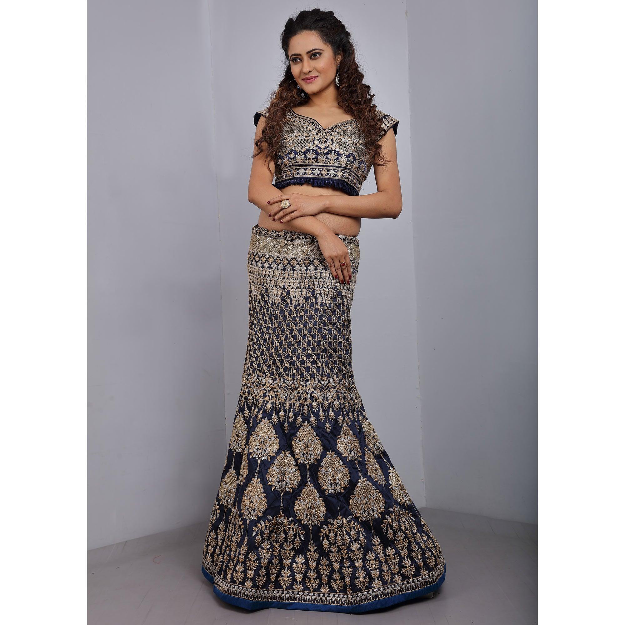 Blue Party Wear Sequins Embroidered Tapetta Lehenga Choli
