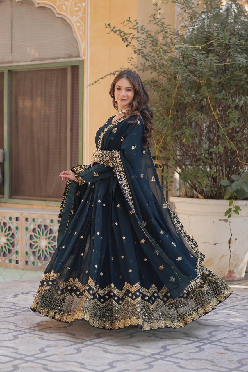 Blue Premium Designer Readymade Gown with Dupatta